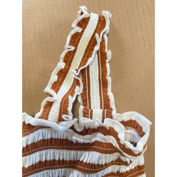 NWT VERONICA BEARD TOP MEDIUM BROWN CAFE STRIPED CROPPED PREPPY RESORT VACATION - Picture 10 of 14